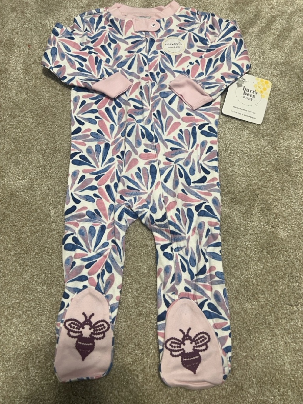 Burt's Bees Baby Pink & Blue Floral Zip Footie Pajama